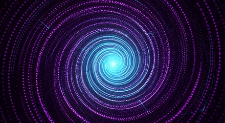 Hypnotic glowing spiral of purple and blue neon light trails on a dark background, abstract motion pattern with futuristic and cosmic vibe, perfect for technology, energy, or sci-fi themed designs.