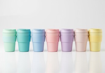 Pastel Reusable Coffee Cups in a Row