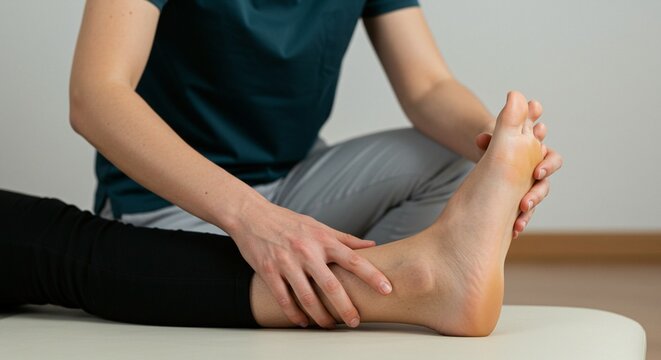 Hands-on foot massage: Patient receives therapeutic treatment and care during a physiotherapy session to improve circulation and wellness.