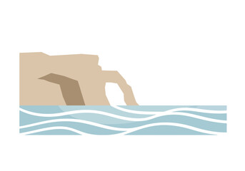 Serene Coastal Landscape with Ocean Waves and Cliff Arches.