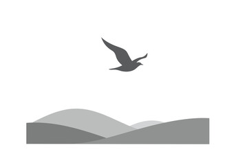 Bird Soaring Over Majestic Rolling Hills.