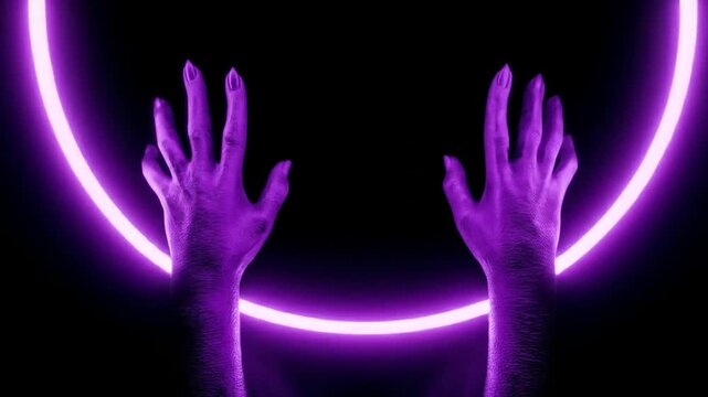 Purple neon circle hands