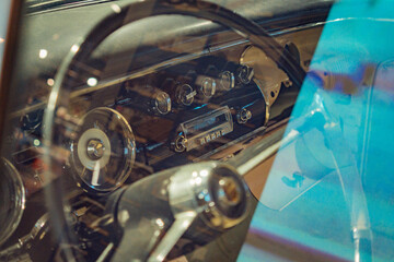 classic car steering and dashboard detail