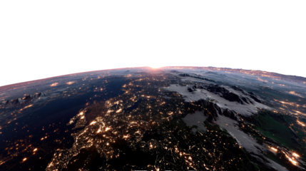 Global Sunset: Witness the mesmerizing transition of a world bathed in the dawn's glow, as the sun majestically sets over the horizon. Capturing the awe-inspiring panorama of a new day. 