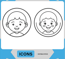 Cute Children Avatar Icons Boy Faces in Circular Frame Smiling Cartoon Boy Faces Happy Children Profile Icons
