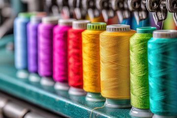 Colorful threads and embroidery machine