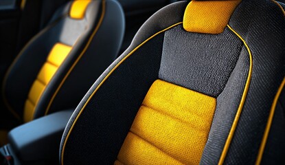 Sporty Black and Yellow Car Seats