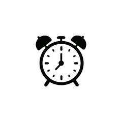 Vector illustration of a classic alarm clock icon with two bells and a minute hand, set in a round shape. Simple design ideal for applications related to time and punctuality.
