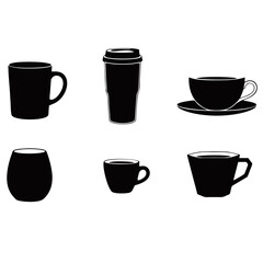 A Collection of Elegant Coffee Mugs and Cups for Every Hot and Cold Drink Lover, Iconic Designs in Black and White Silhouettes.