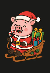 Pig Santa Claus Christmas Vector, Funny Pig Santa Illustration, Pig Santa Holiday Artwork, Cute Pig Santa Cartoon Design, Pig Santa Festive Drawing
