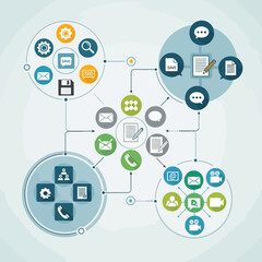 Communication network diagram showing various methods of information exchange.