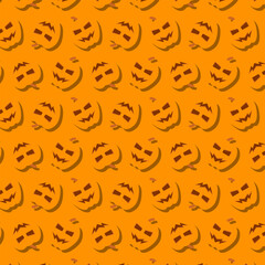 Seamless pattern of Halloween pumpkins on orange background