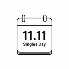 Simple Singles Day calendar icon isolated on white background representing single's day. Eleventh of November is celebrated as a Singles Day. Concept Singles Day for sale promotion or advertisement.