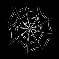 Scary spider web as a symbol of Halloween. White hand drawn illustration.