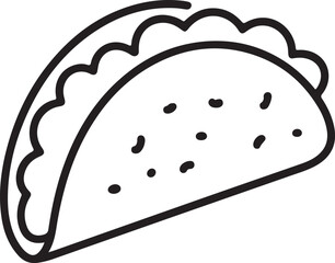 Simple hand drawn outline illustration of a classic taco on a white background