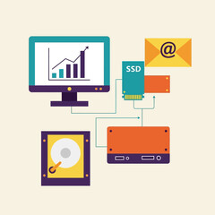 Diagram of computer components and data transfer.