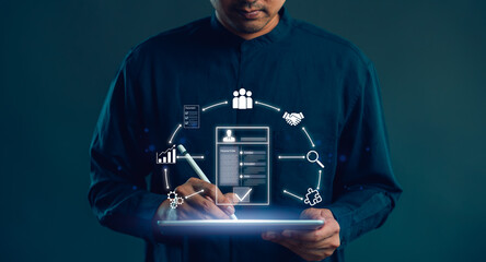 HR management, Leader with idea and innovation the administration of human resources within an organization on recruitment, training, conflict resolution and fostering a productive organizational