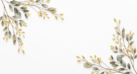 Elegant Winter Foliage with Golden Accents Border Design