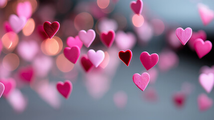 bokeh background, glowing pink hearts,Valentine's Day Concept