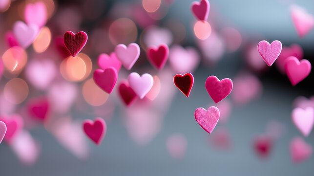 bokeh background, glowing pink hearts,Valentine's Day Concept