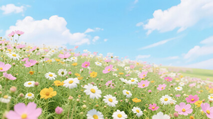 Fototapeta premium Minor Heat (Xiaoshu) Solar Term: Gesang Flower Field with a Blue Sky, Natural Scenery Background