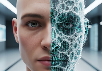 Futuristic human face close-up