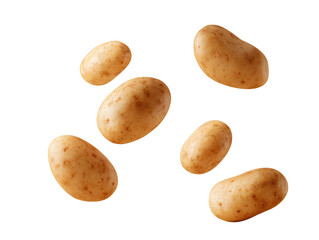  Scattered ripe potatoes arranged in minimal flat lay, angled perspective 3D illustration, isolated on transparent background PNG
