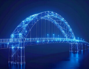 Digital bridge over water at night