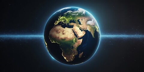 Obraz premium 3d rendered illustration of earth highlighting continents and city lights against a star field background perfect for educational concepts