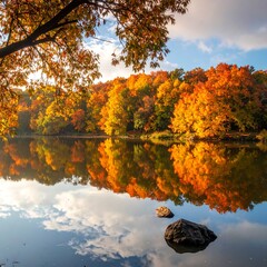 Autumnal reflection on a calm lake