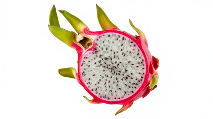 Vibrant dragon fruit half revealing exotic white flesh and black seeds fresh tropical fruit