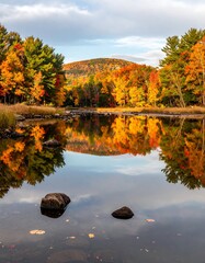 Autumnal reflection on a placid river