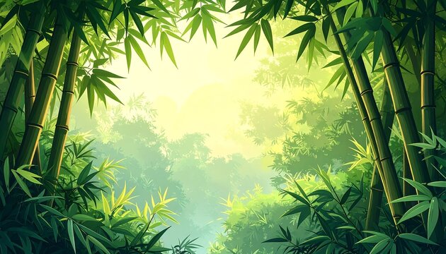 Lush bamboo forest with sunlight filtering through