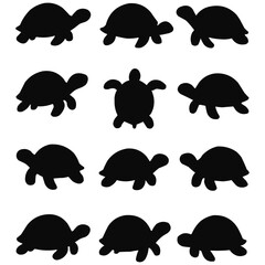 Turtles silhouettes in different positions