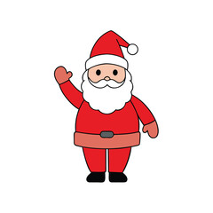 Cute cartoon santa claus waving hello with a big white beard isolated on white background