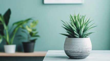 Fototapeta premium Indoor plant arrangement modern home minimalist setting close-up view greenery aesthetic