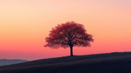 Stunning sunset over lone tree countryside nature serene landscape wide angle peaceful reflection