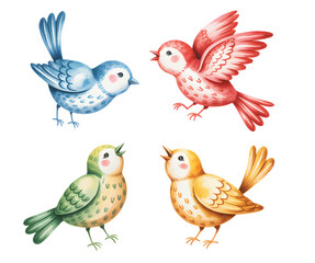 Cartoon birds illustration for children. Playful pastel bird clipart set for kids decor.