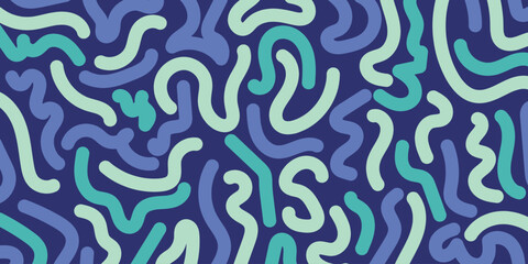 Seamless Pattern of Wavy Lines and Squiggles in Blue and Teal Hues - Abstract Background Design