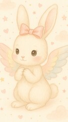 Fototapeta premium coquette bunny with pastel wings in light illustration style mobile wallpaper