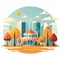 Obraz premium City Landscape Park Flat Illustration