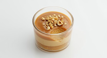Dessert in Glass with Caramel and Nuts