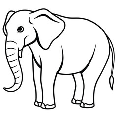 Cartoon elephant outline drawing standing proudly isolated on white background