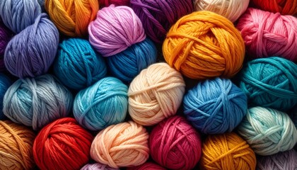 Colorful yarn balls close-up