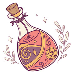 A spooky potion bottle vector glowing with mysterious liquid. Great for fantasy, horror, Halloween themes, and merchandise. Fully editable design.