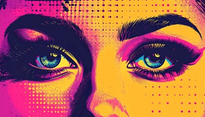 Close-up vibrant eyes, pop art style