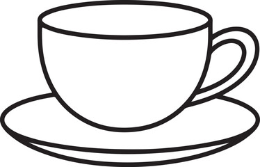 Simple outline drawing of a coffee cup and saucer on a white background
