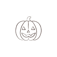 line vector illustration of a carved pumpkin. hand drawn jack-o-lantern. halloween pumpkin.