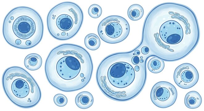 Microscopic Yeast Cells Vector Illustration on White Background