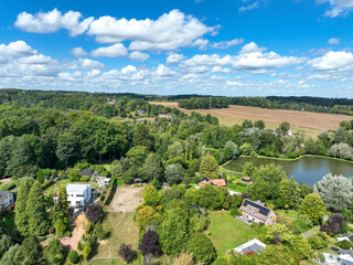 Aerial view of Genappe municipality and city of Wallonia located in the Belgian province of Walloon...